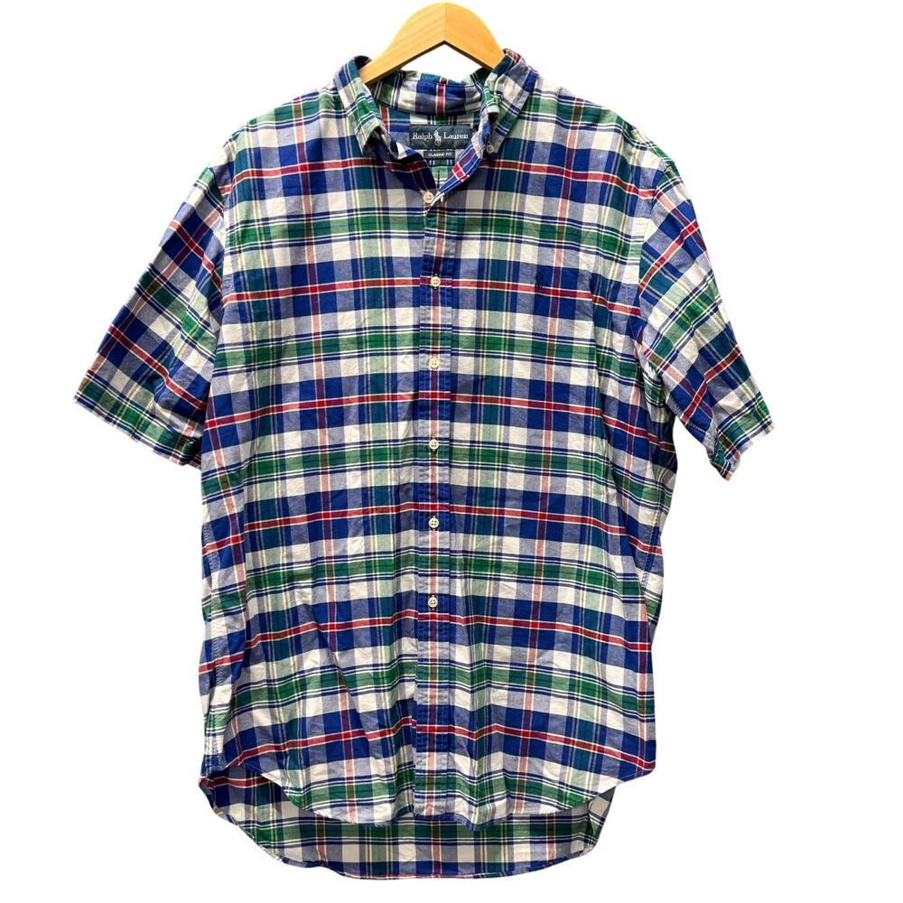 Vintage Ralph Lauren Shirt Mens Large Classic Fit Plaid‎ Button Down Preppy